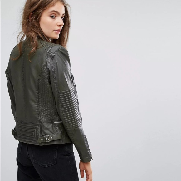 Goosecraft Drape Collar Zip Detail Leather Jacket - Picture 3 of 12